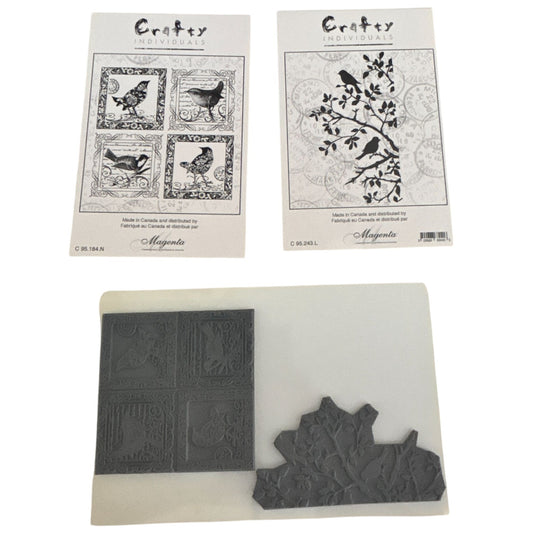 Crafty Individuals Magenta Cling Rubber Stamps Birds Square Frames Branch Silhouette Nature Spring