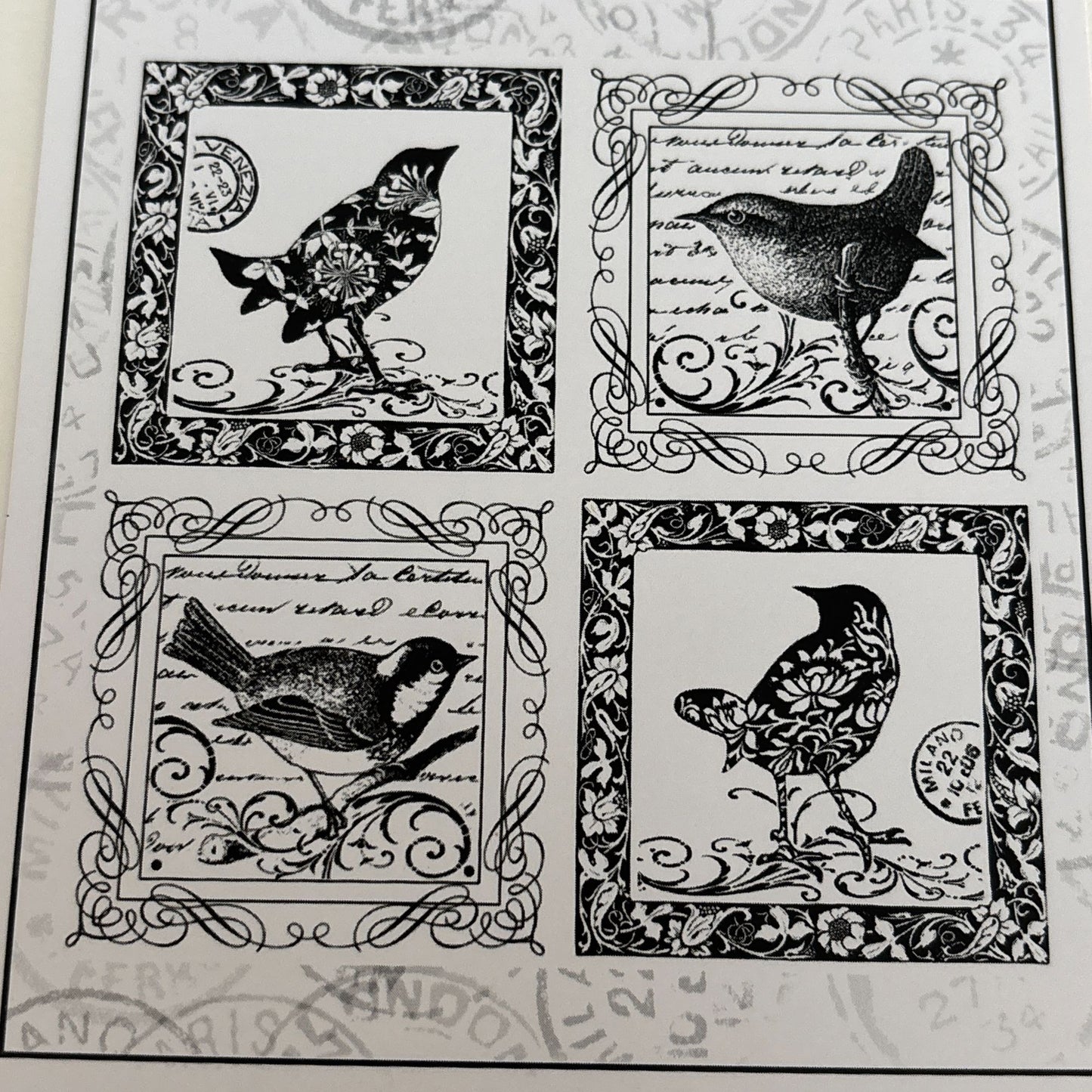 Crafty Individuals Magenta Cling Rubber Stamps Birds Square Frames Branch Silhouette Nature Spring