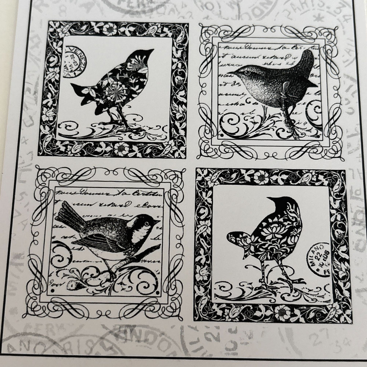 Crafty Individuals Magenta Cling Rubber Stamps Birds Square Frames Branch Silhouette Nature Spring