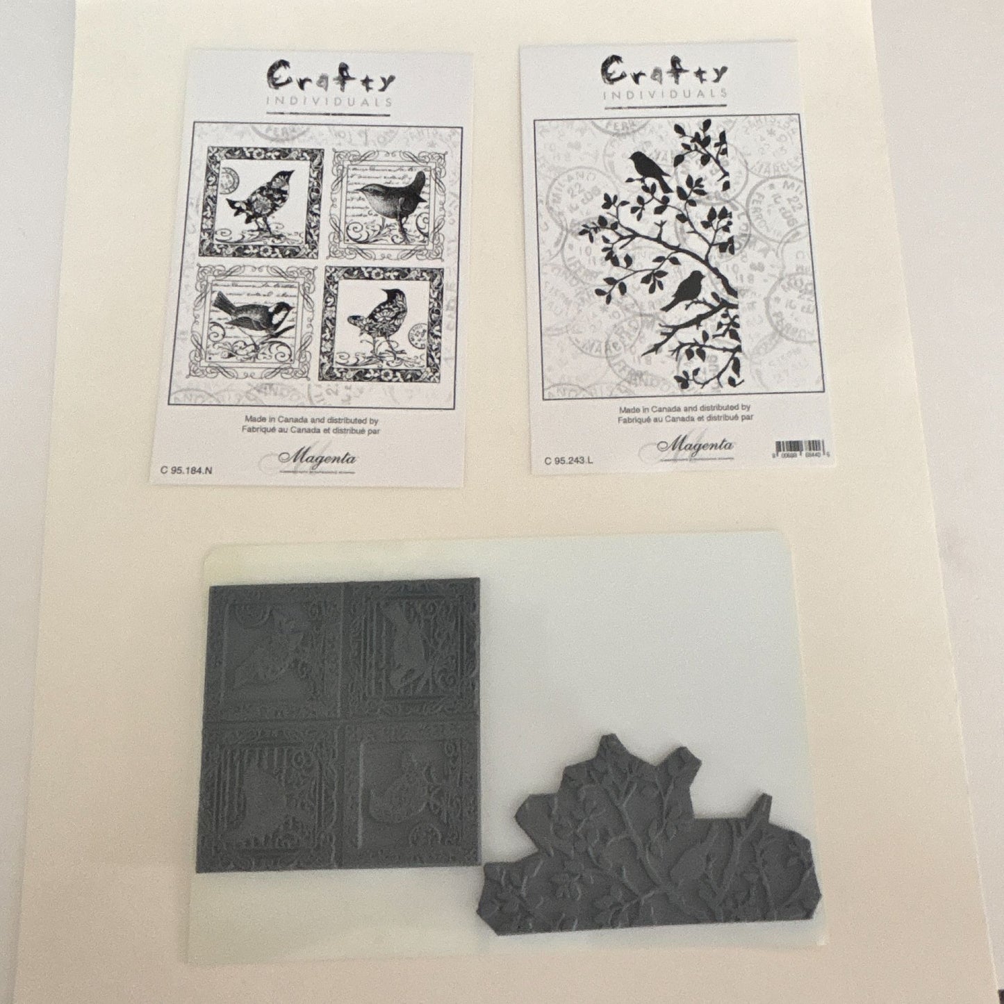 Crafty Individuals Magenta Cling Rubber Stamps Birds Square Frames Branch Silhouette Nature Spring