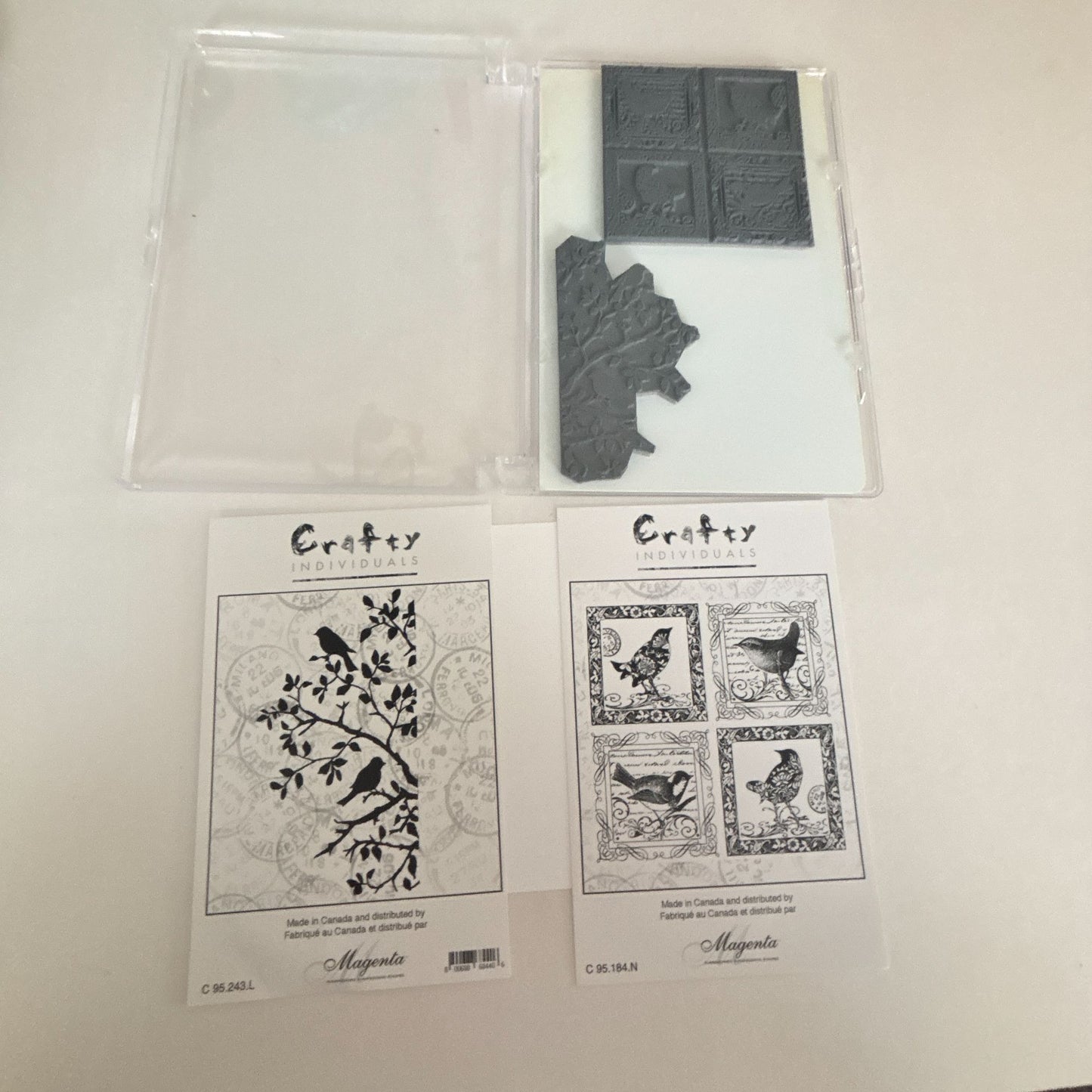 Crafty Individuals Magenta Cling Rubber Stamps Birds Square Frames Branch Silhouette Nature Spring
