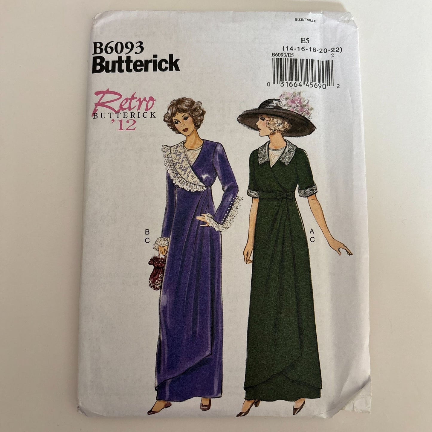 Butterick Sewing Pattern B6093 1910s Retro '12 Dress Edwardian Titanic Era 14-22 2014 Uncut