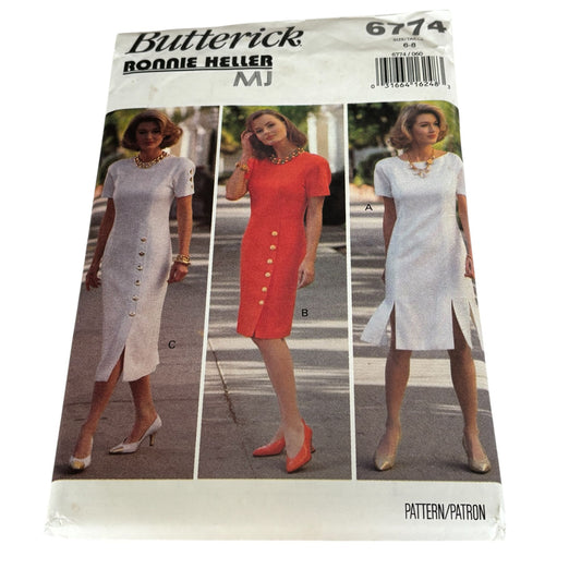 Butterick Sewing Pattern 6774 90s Minimalist Dress Vintage Sheath Classic Chic 6 8 Uncut