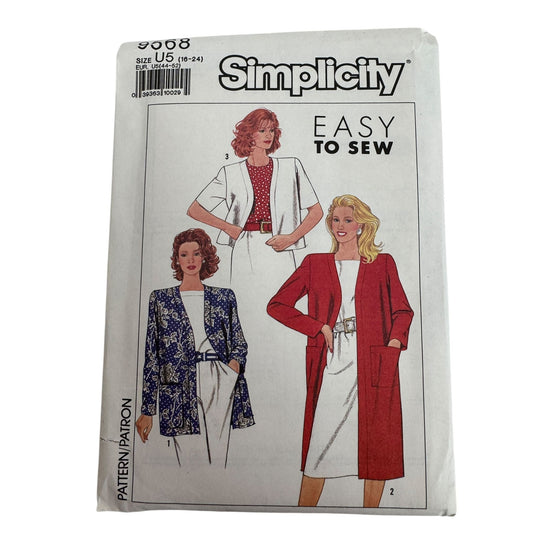 Simplicity Sewing Pattern 9568 Work Jacket Cardigan Style Work Career UC 16-24