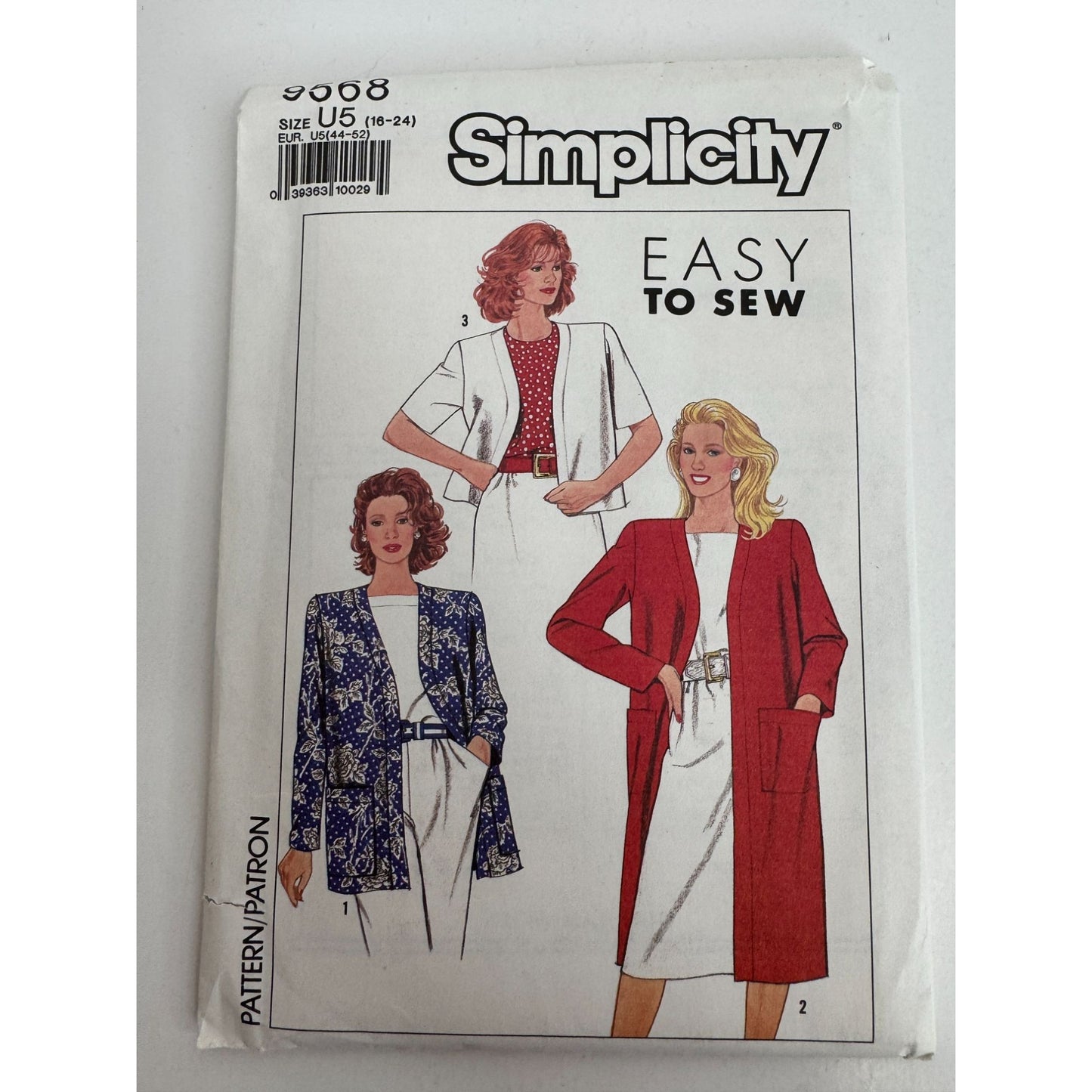 Simplicity Sewing Pattern 9568 Work Jacket Cardigan Style Work Career UC 16-24
