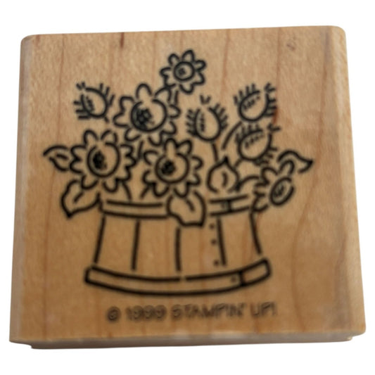 Stampin Up Wood Rubber Stamp Barrel of Flowers Spring Garden Card Making Craft