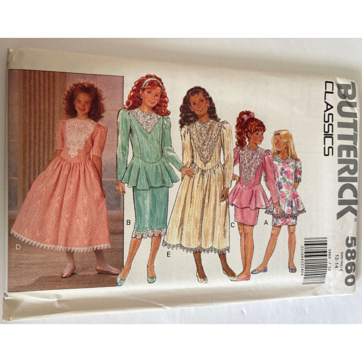 Butterick Sewing Pattern 5860 Flower Girl Dress Dropped Waist Easter Party 12 14