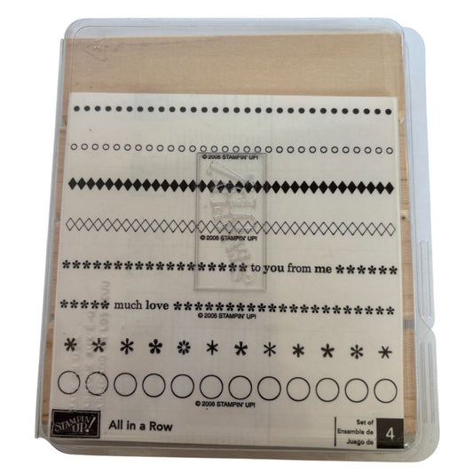 Stampin Up Wood Rubber Stamp Set All In A Row Borders Dots Diamonds Much Love 4