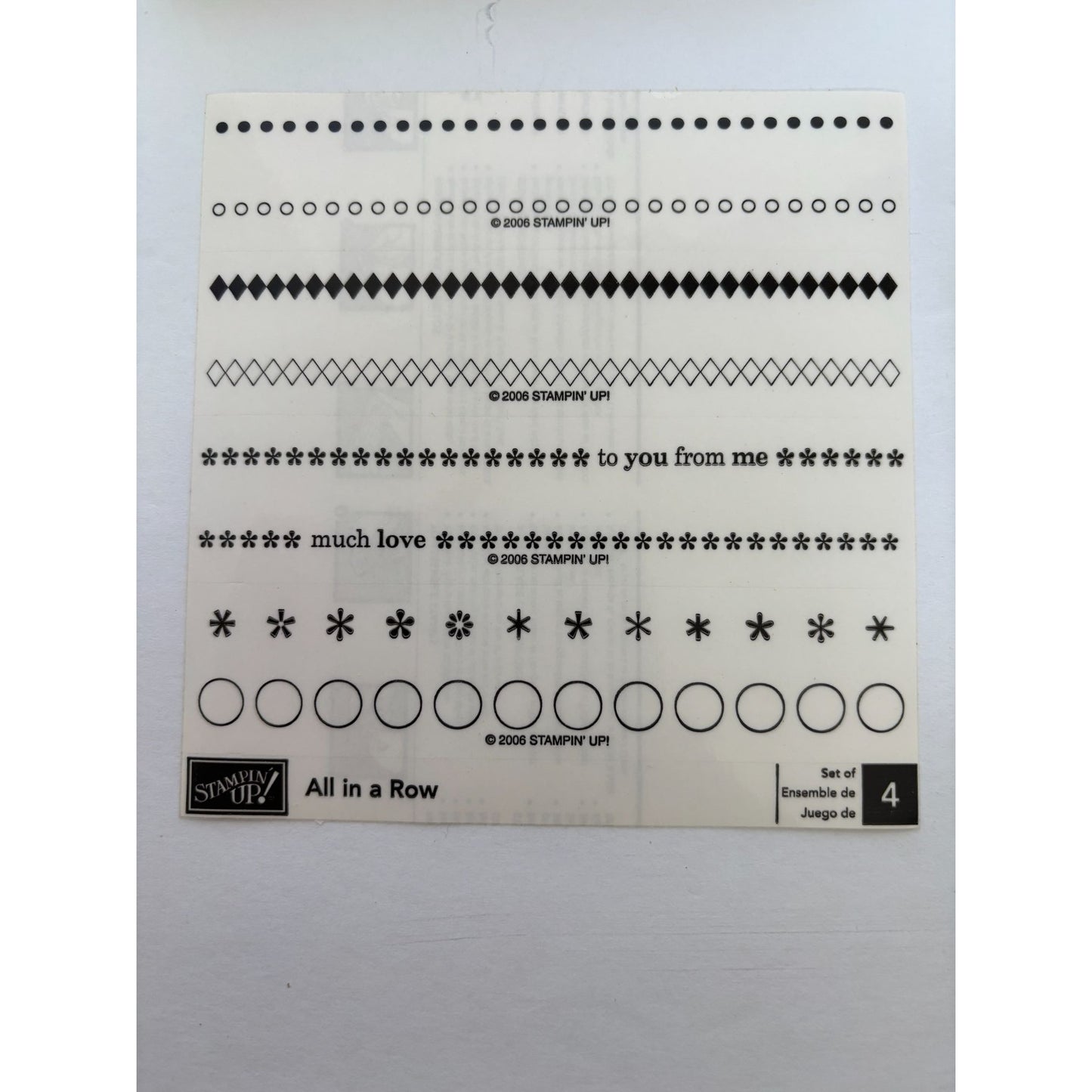 Stampin Up Wood Rubber Stamp Set All In A Row Borders Dots Diamonds Much Love 4