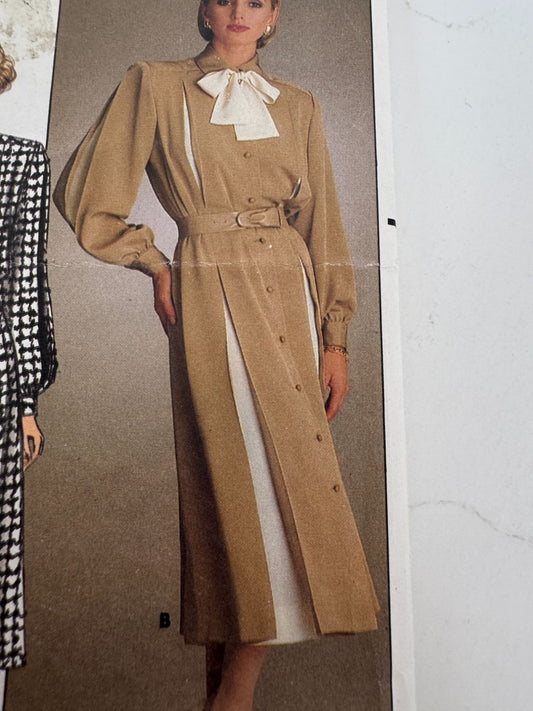 Butterick Sewing Pattern 3407 Vintage 80s Dress Size 8 10 12 A-Line Midi Belted
