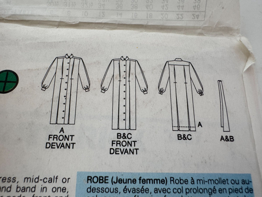 Butterick Sewing Pattern 3407 Vintage 80s Dress Size 8 10 12 A-Line Midi Belted