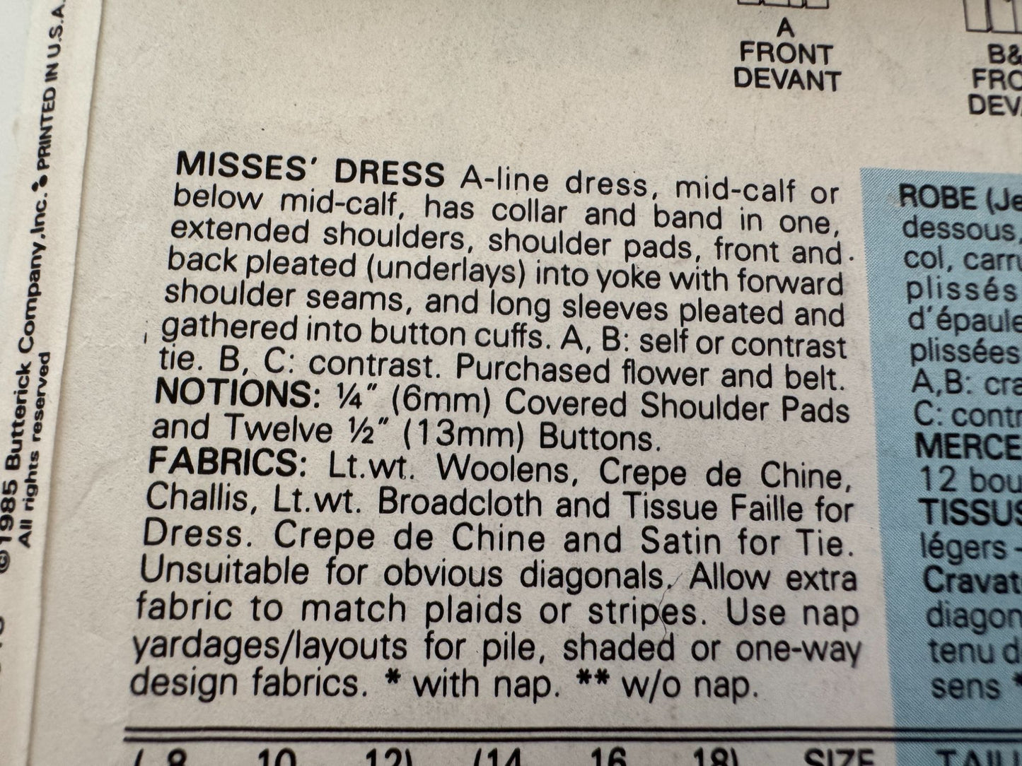 Butterick Sewing Pattern 3407 Vintage 80s Dress Size 8 10 12 A-Line Midi Belted