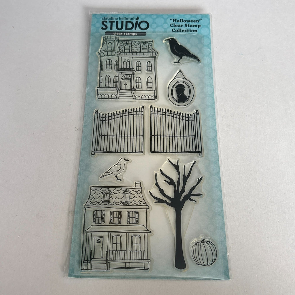 Claudine Hellmuth Halloween Clear Stamps Stampers Anonymous Cardmaking Craft Haunted House Raven Fence Pumpkin