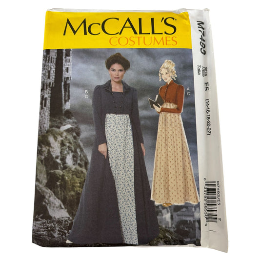 McCalls Sewing Pattern M7493 Regency Dress Coat Empire Waist Costume 14-22 Uncut