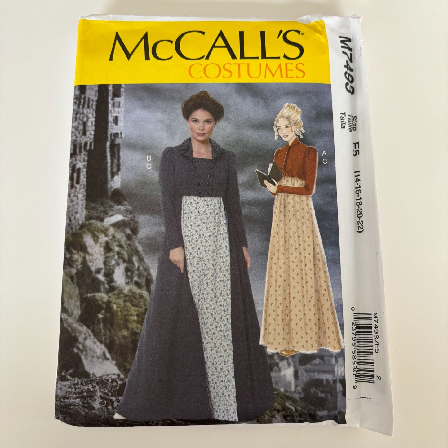 McCalls Sewing Pattern M7493 Regency Dress Coat Empire Waist Costume 14-22 Uncut