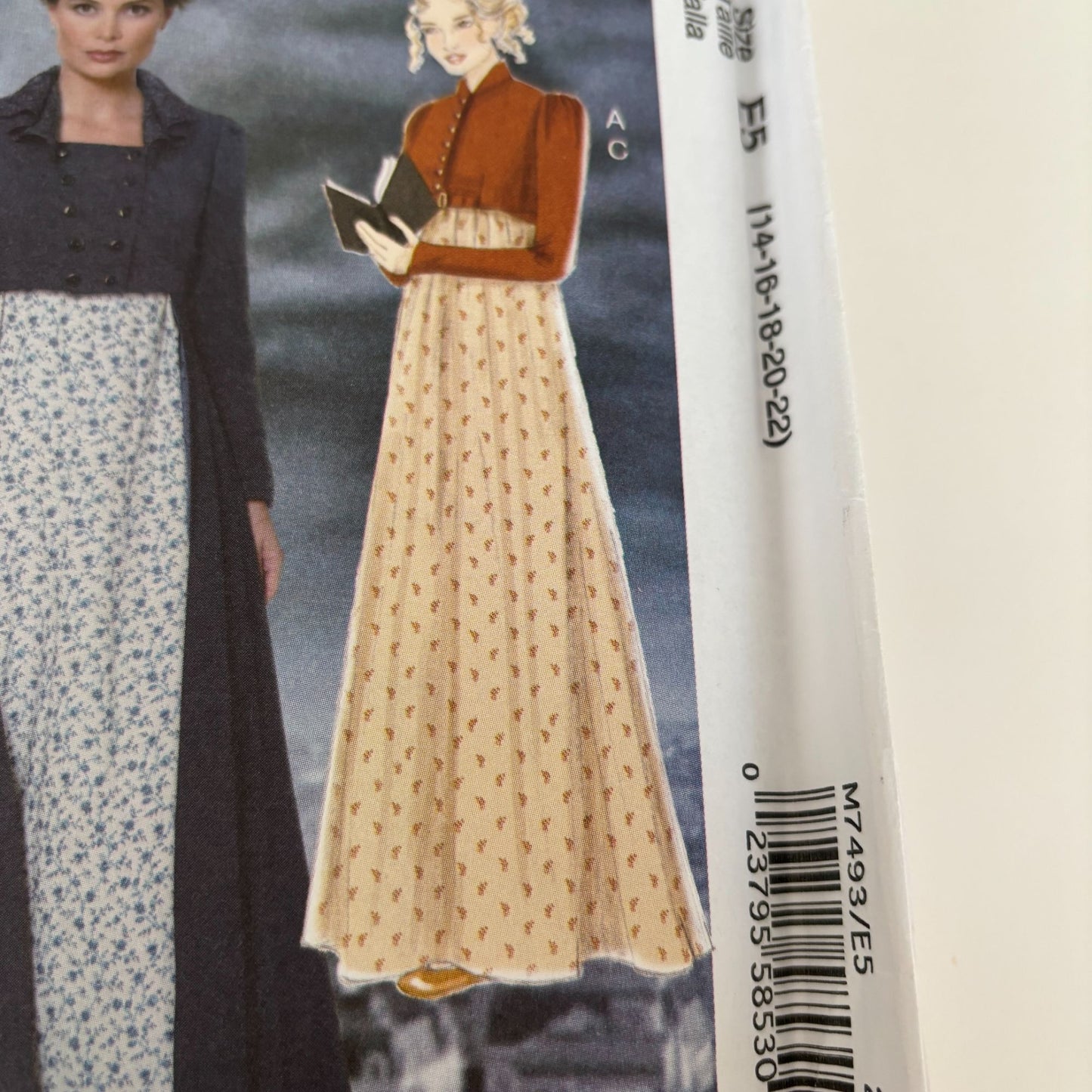 McCalls Sewing Pattern M7493 Regency Dress Coat Empire Waist Costume 14-22 Uncut