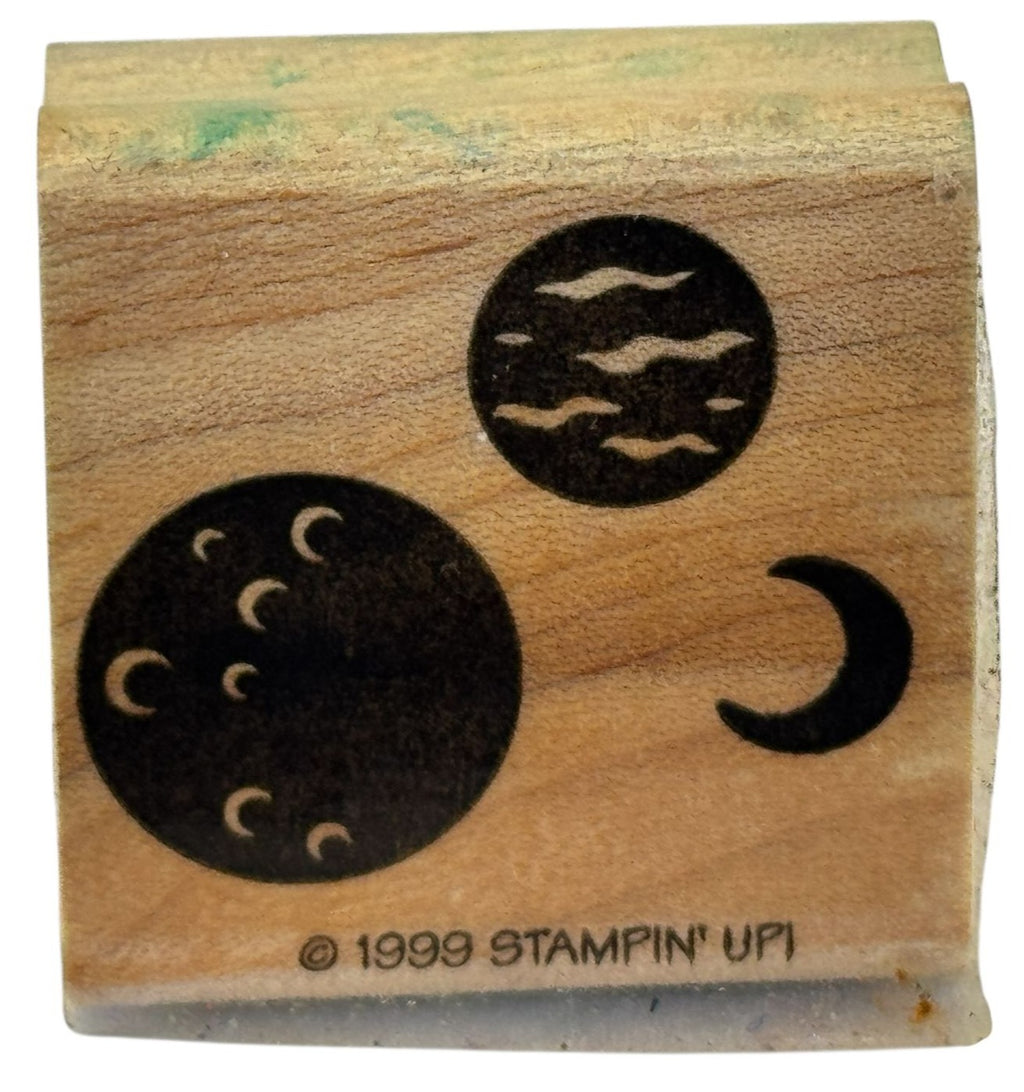 Stampin Up Rubber Stamp Moon Planets Outer Space Night Sky Craft Cardmaking Art