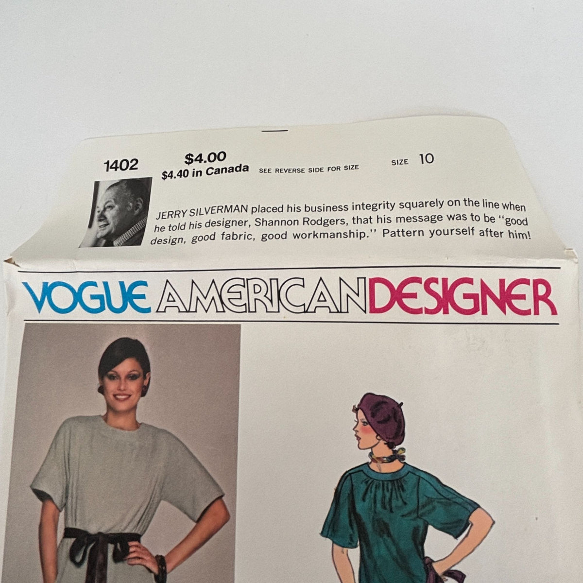 Vogue Sewing Pattern 1402 American Designer Jerry Silverman Dress Top Pants Size 10 Uncut