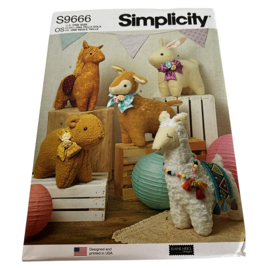 Simplicity Sewing Pattern S9666 Llama Teddy Bear Horse Stuffed Animal Plush Toy