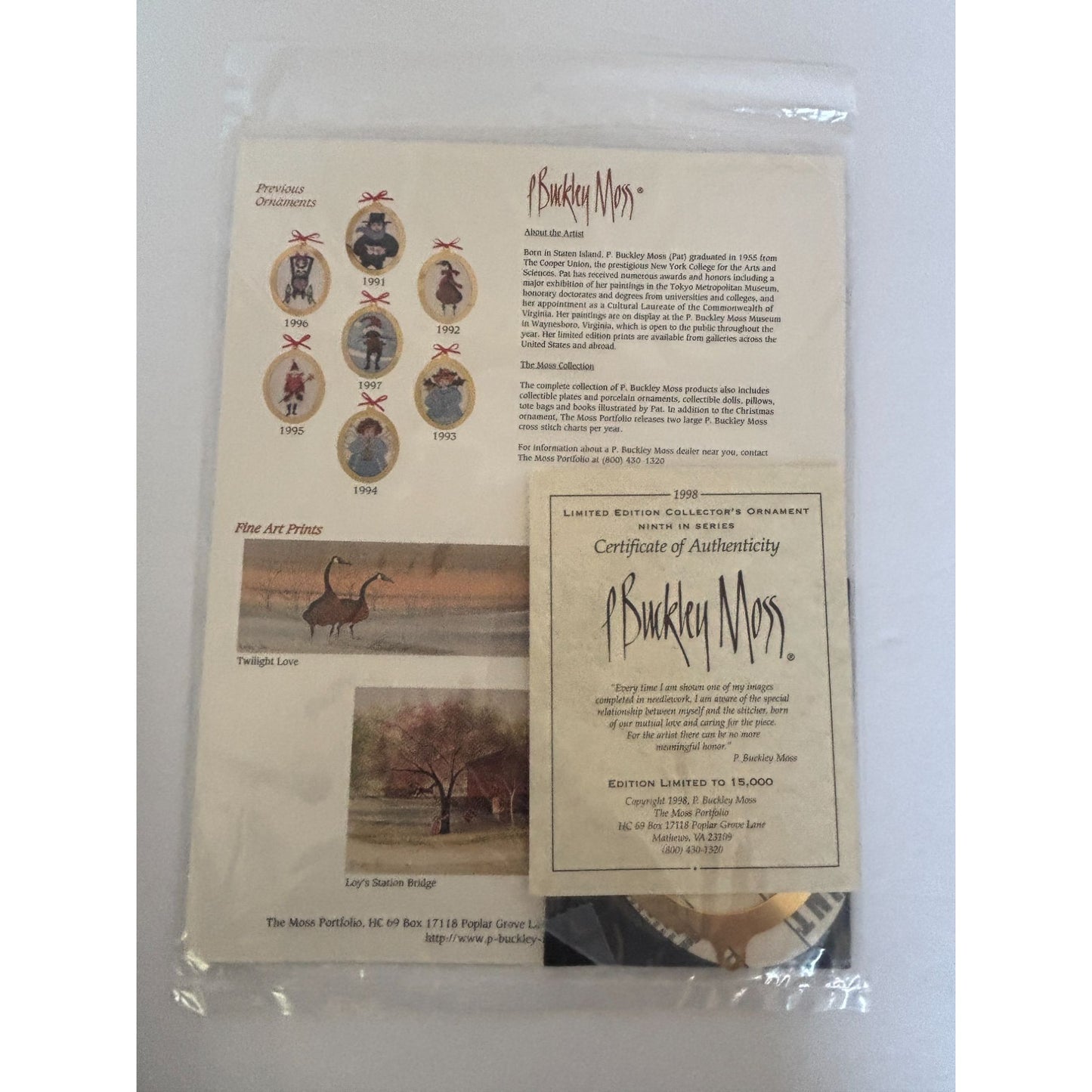P Buckley Moss Cross Stitch Kit Christmas Ornament Jesus Mary 1998 Limited Ed