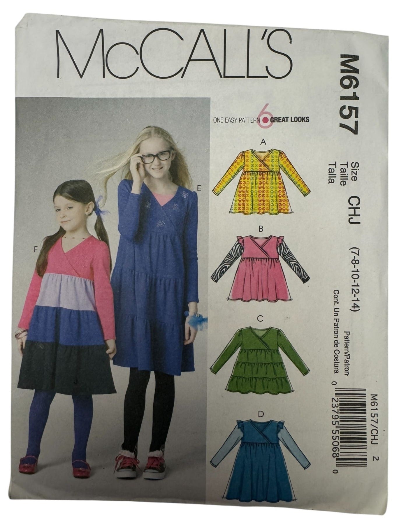 McCalls Sewing Pattern M6157 Girls Tops Dress Tiered Empire 7 8 10 12 14 Easy UC