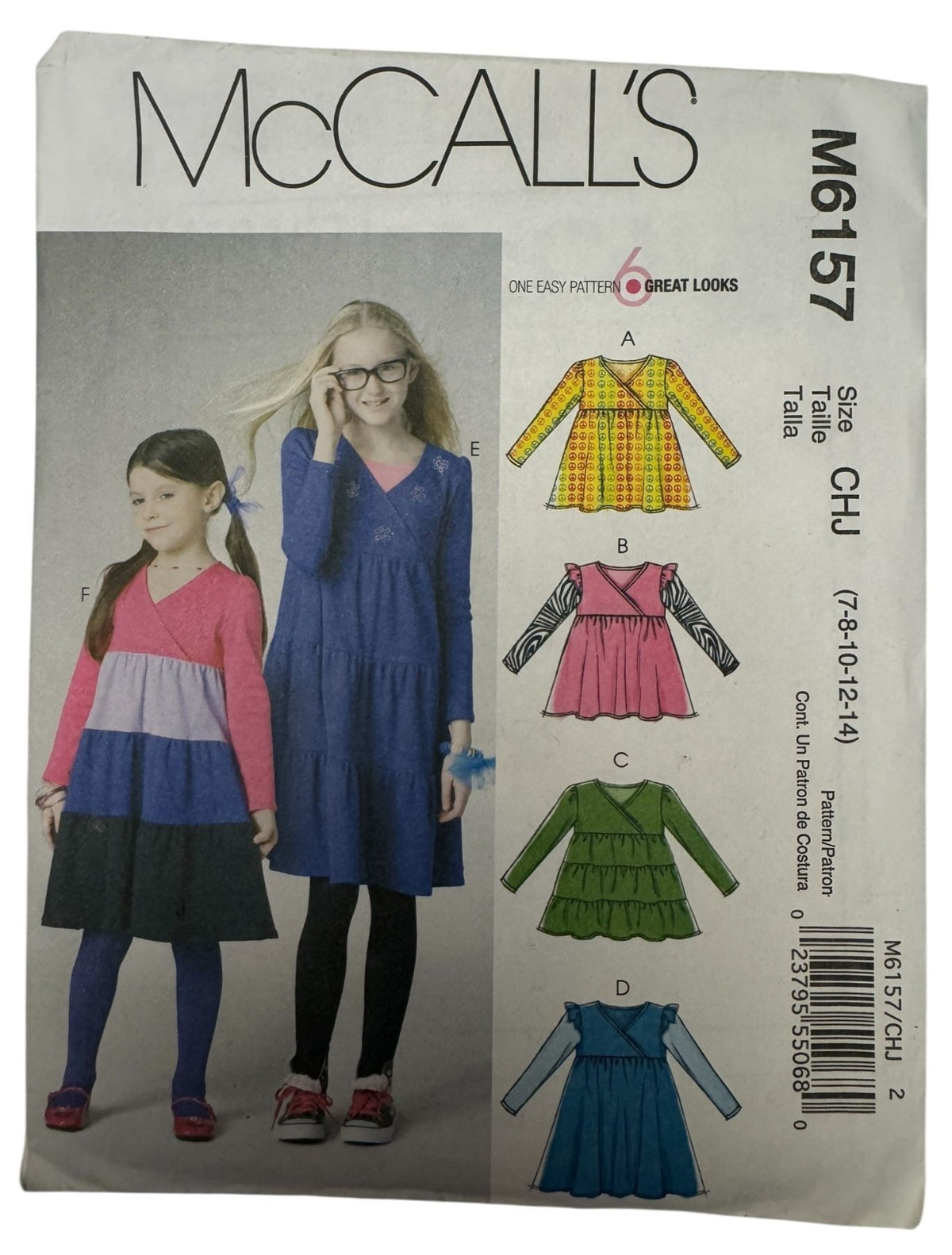 McCalls Sewing Pattern M6157 Girls Tops Dress Tiered Empire 7 8 10 12 14 Easy UC