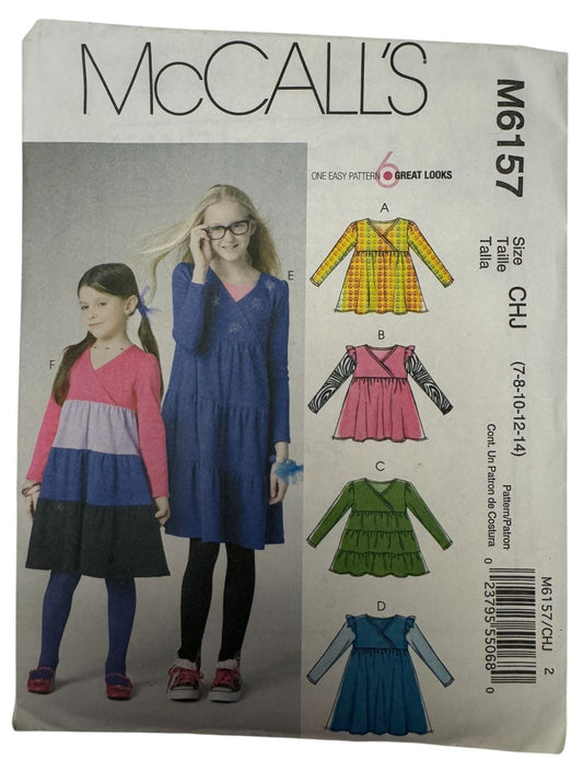 McCalls Sewing Pattern M6157 Girls Tops Dress Tiered Empire 7 8 10 12 14 Easy UC