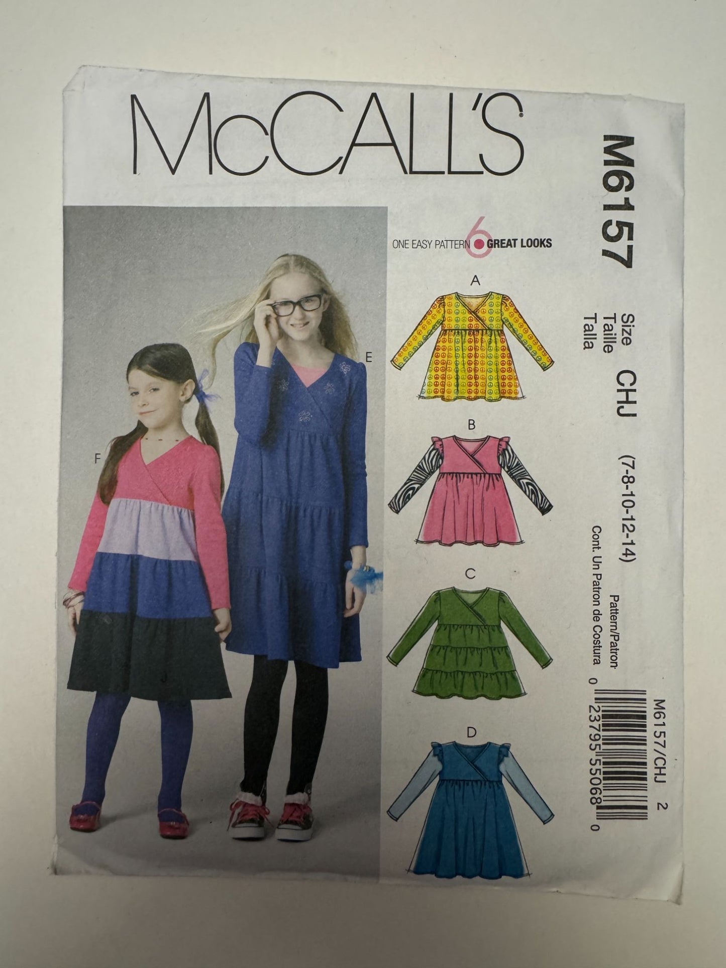 McCalls Sewing Pattern M6157 Girls Tops Dress Tiered Empire 7 8 10 12 14 Easy UC