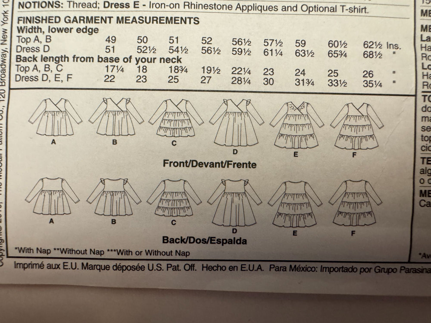 McCalls Sewing Pattern M6157 Girls Tops Dress Tiered Empire 7 8 10 12 14 Easy UC