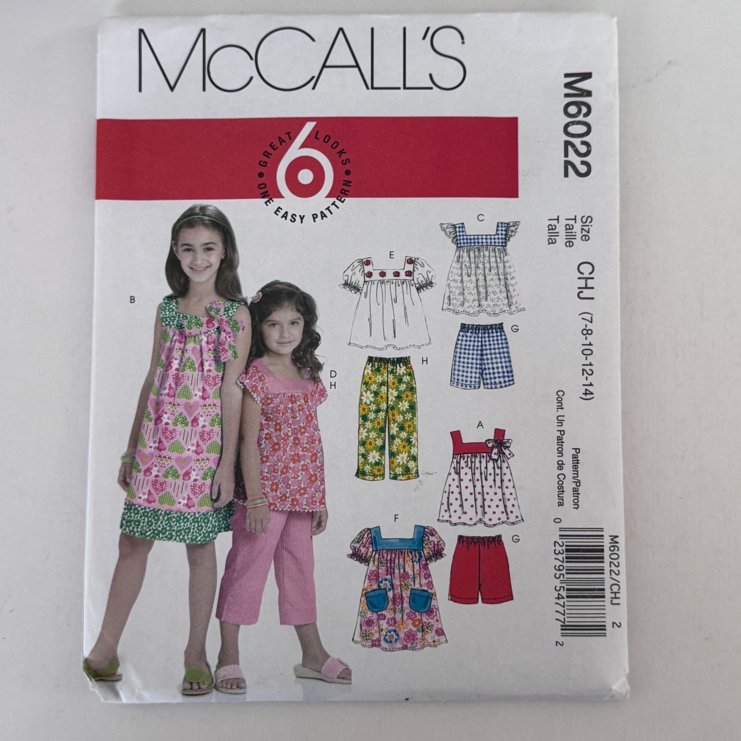 McCalls Sewing Pattern M6022 Girls Top Dress Shorts Pants Summer Outfit 7-14 Uncut