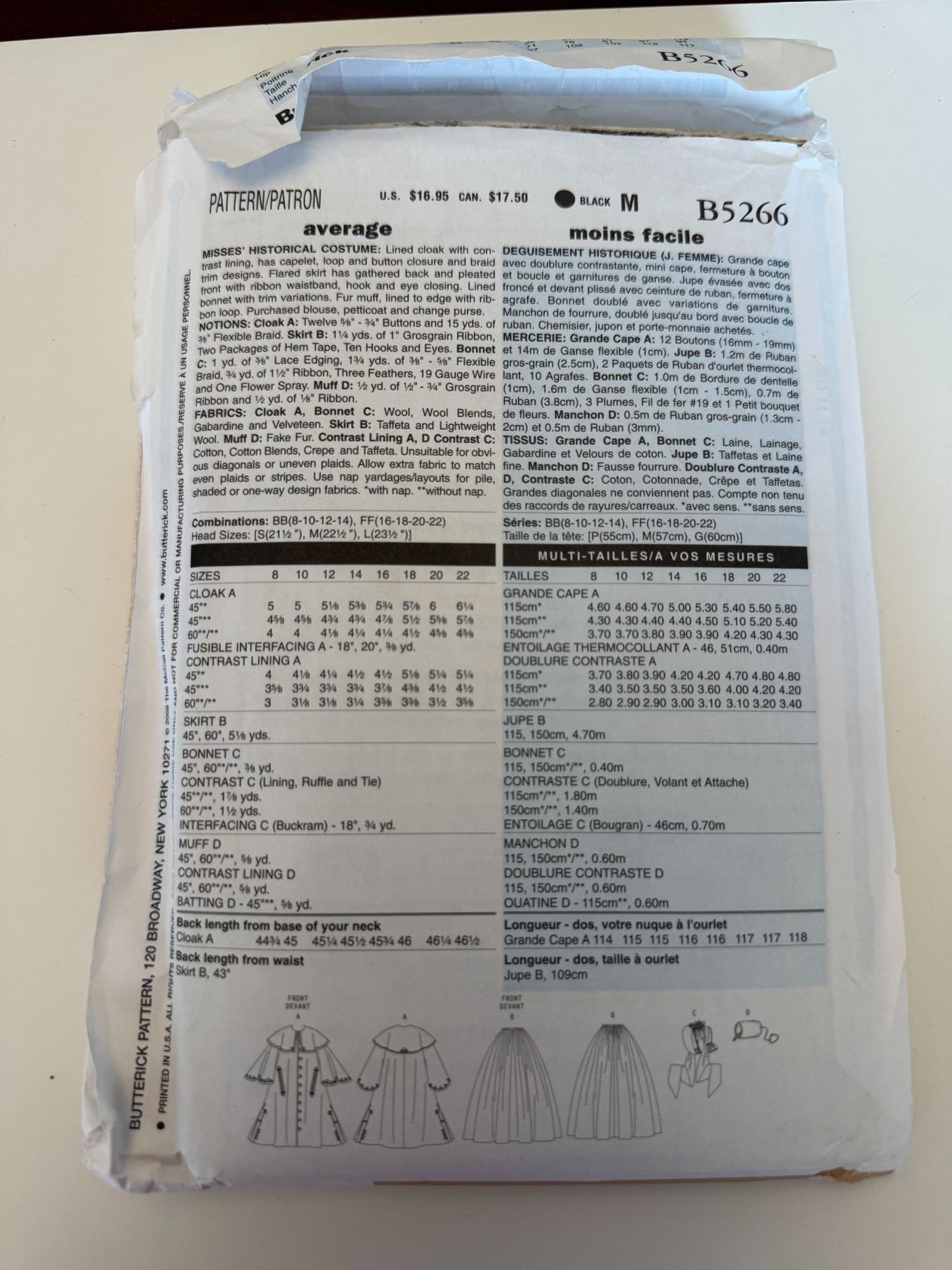 Butterick Sewing Pattern B5266 Victorian Christmas Costume Dickens Caroler 8-14