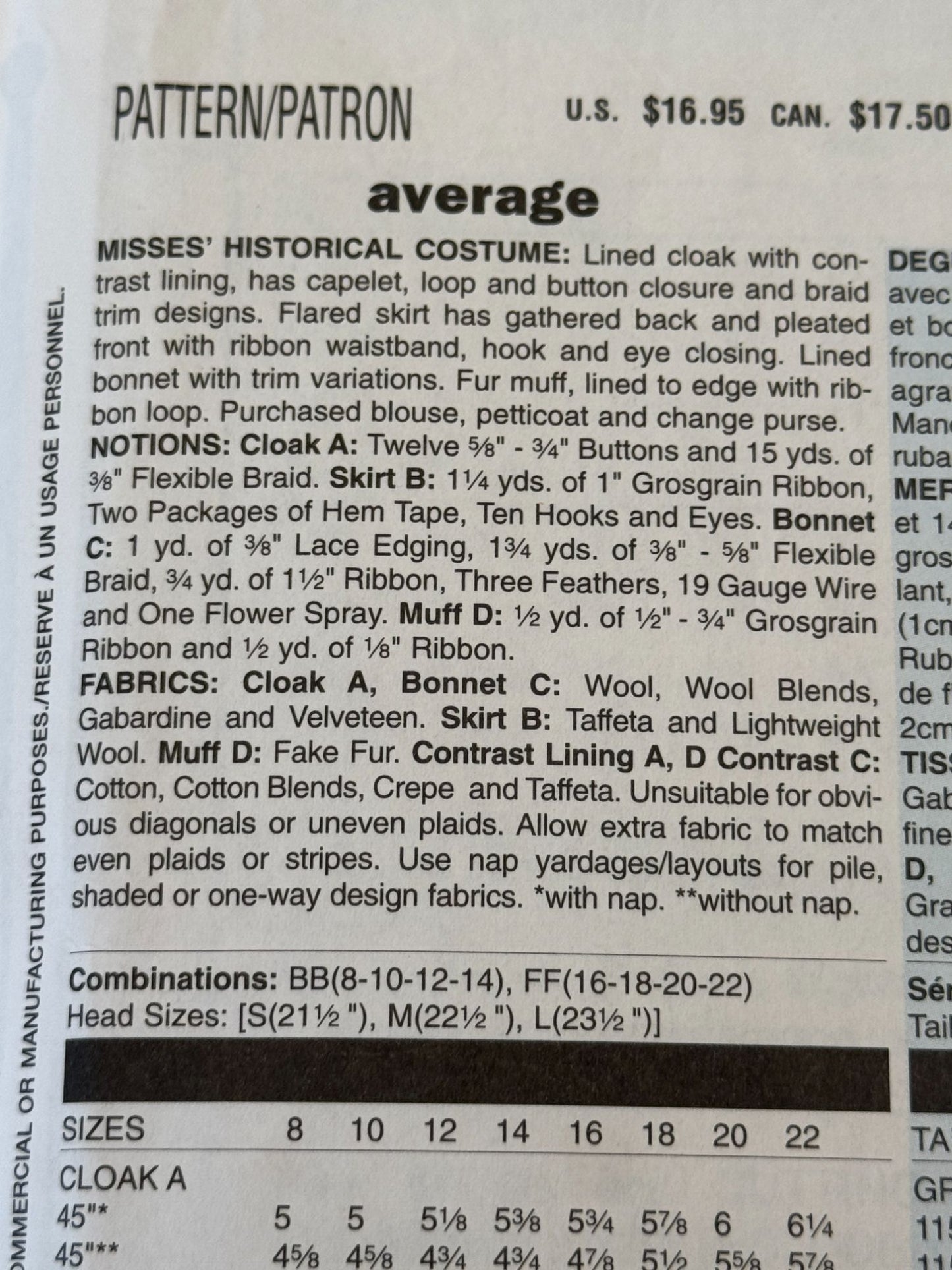 Butterick Sewing Pattern B5266 Victorian Christmas Costume Dickens Caroler 8-14