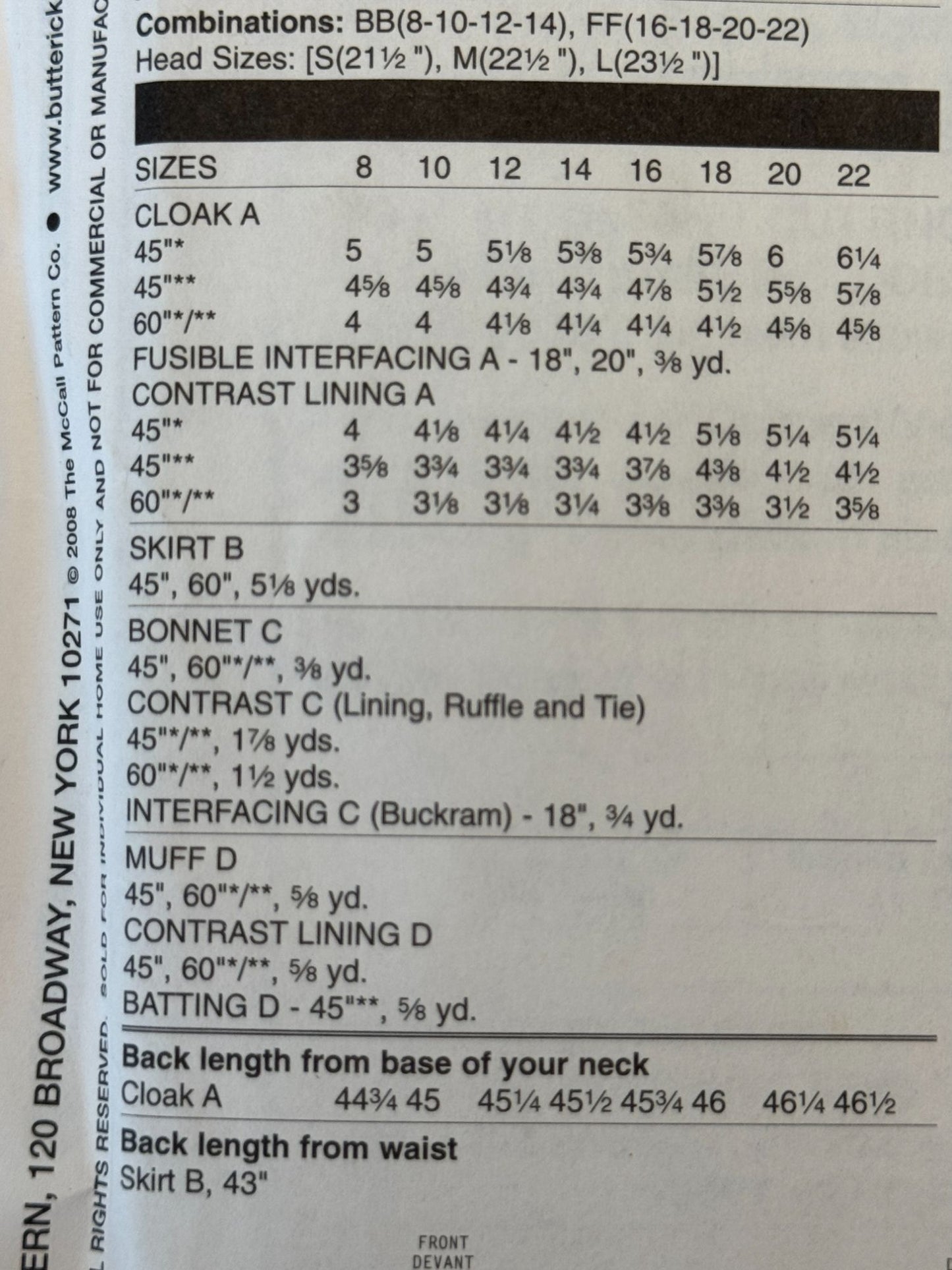 Butterick Sewing Pattern B5266 Victorian Christmas Costume Dickens Caroler 8-14