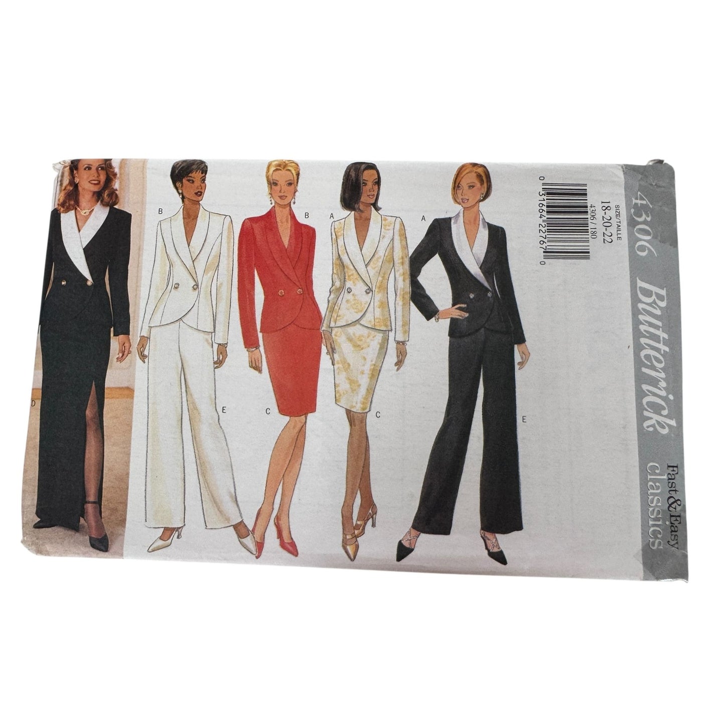 Butterick Sewing Pattern 4306 Work Suit Jacket Blazer Skirt Pants 1990s 18-22 UC