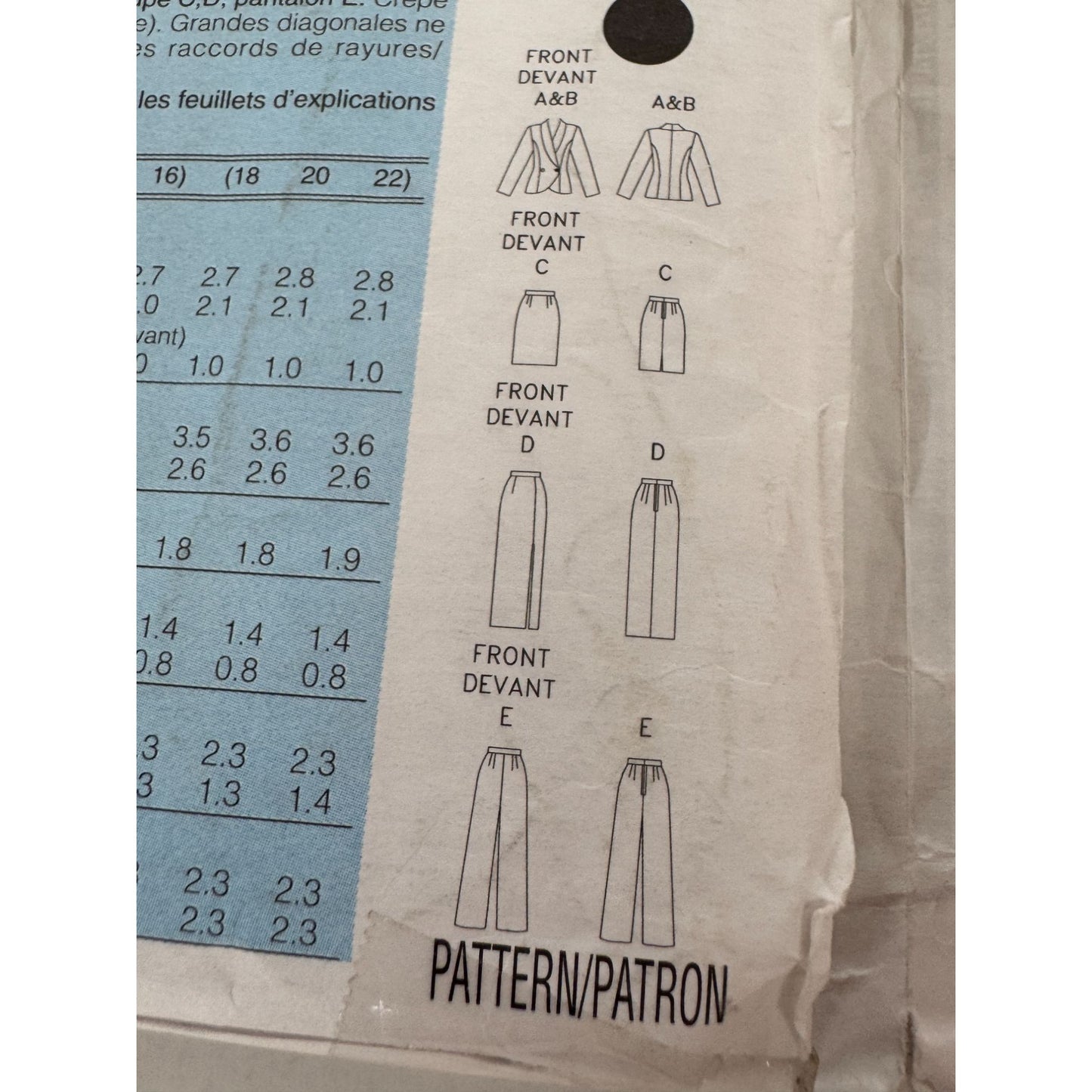 Butterick Sewing Pattern 4306 Work Suit Jacket Blazer Skirt Pants 1990s 18-22 UC
