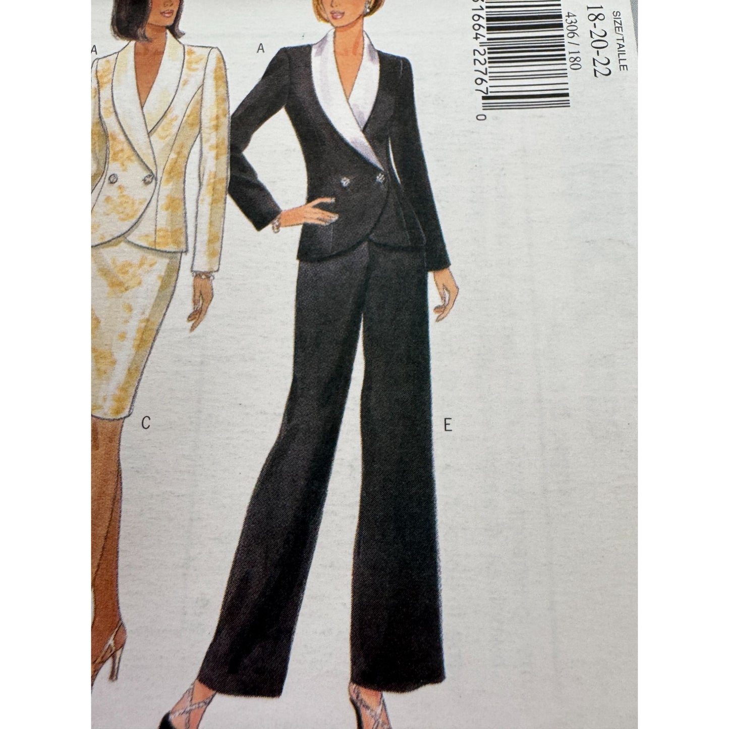 Butterick Sewing Pattern 4306 Work Suit Jacket Blazer Skirt Pants 1990s 18-22 UC