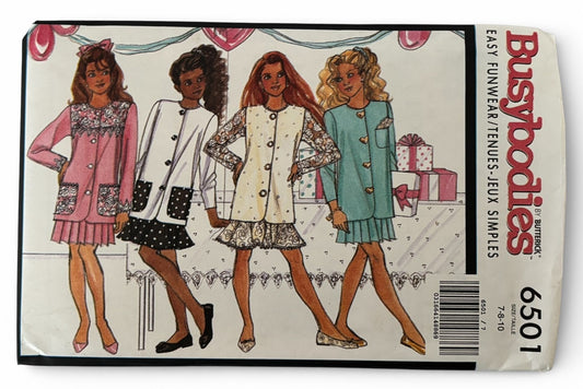 Butterick Sewing Pattern 6501 90s Girls Party Outfit Flounce Skirt Vintage 7-10 Uncut