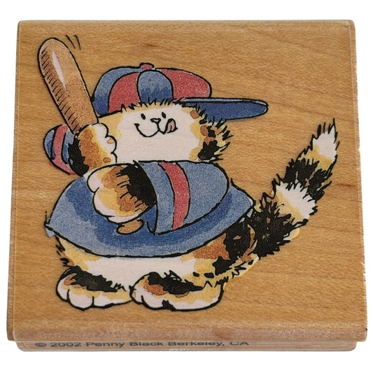 Penny Black Rubber Stamp Slugger Cat Playing Baseball Bat Sports Card Making