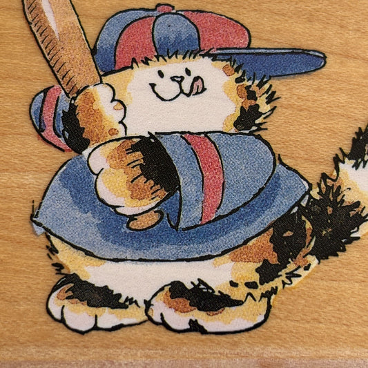 Penny Black Rubber Stamp Slugger Cat Playing Baseball Bat Sports Card Making