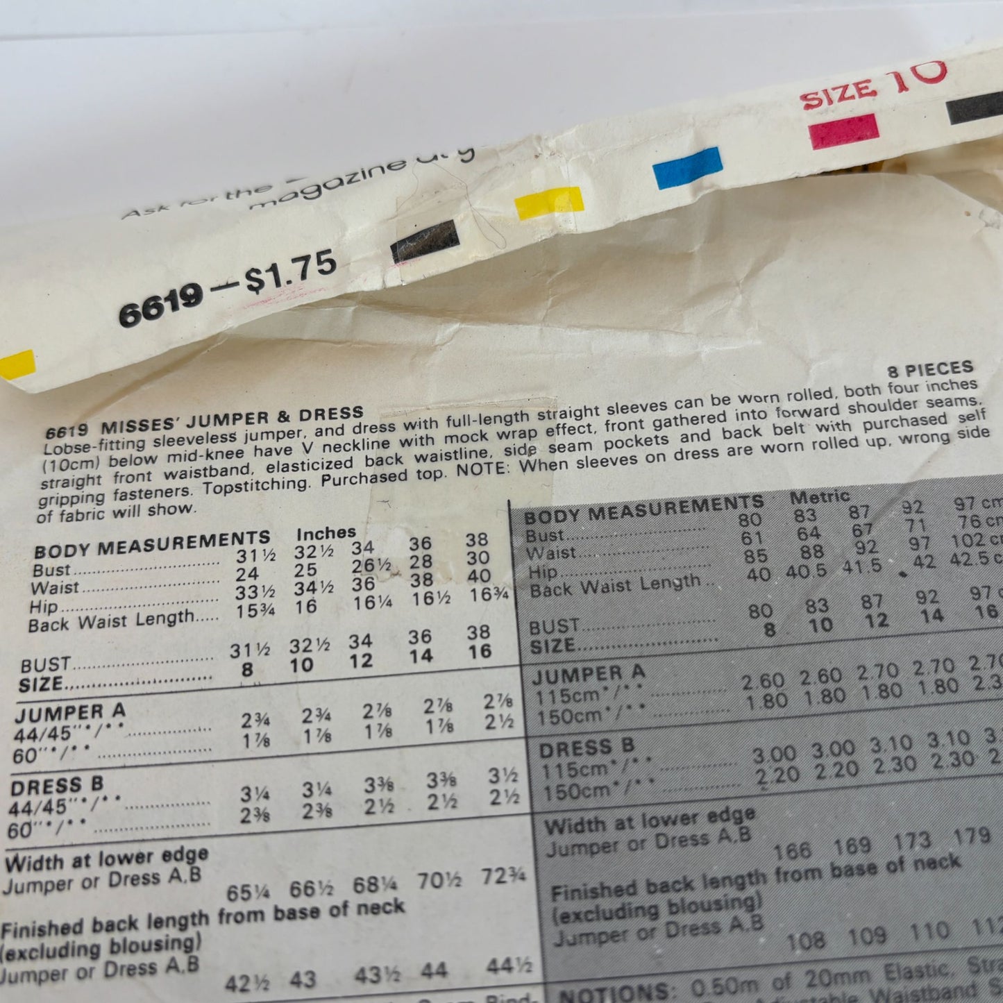 Butterick Sewing pattern 6619 Misses Jumper and Dress Mock Wrap V-Neck CUT Sz 10