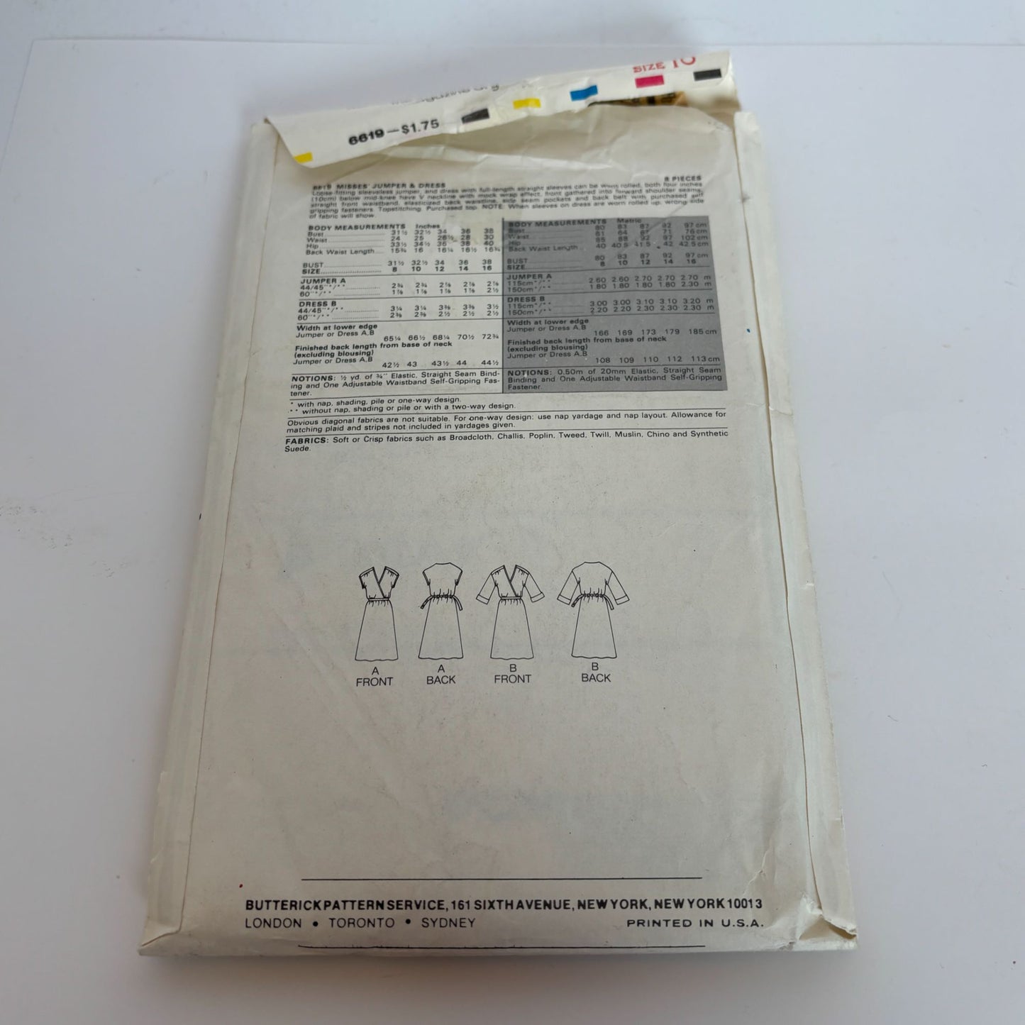 Butterick Sewing pattern 6619 Misses Jumper and Dress Mock Wrap V-Neck CUT Sz 10