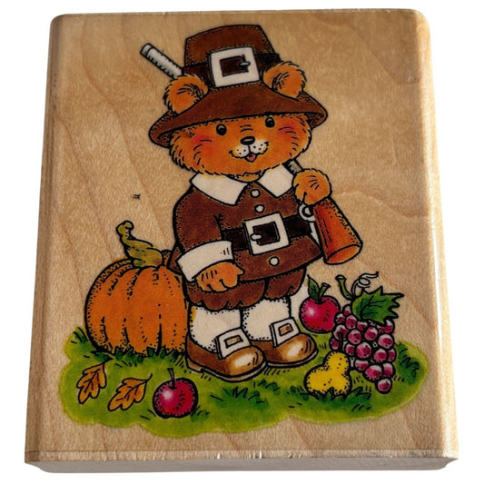 Penny Black Rubber Stamp Pilgrim Bear Thanksgiving Card Making Crafting 214D