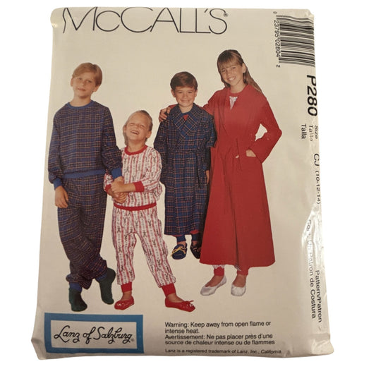 McCalls Sewing Pattern P280 Pajamas Top Pants Robe Kids 10-14 Lanz of Salzburg