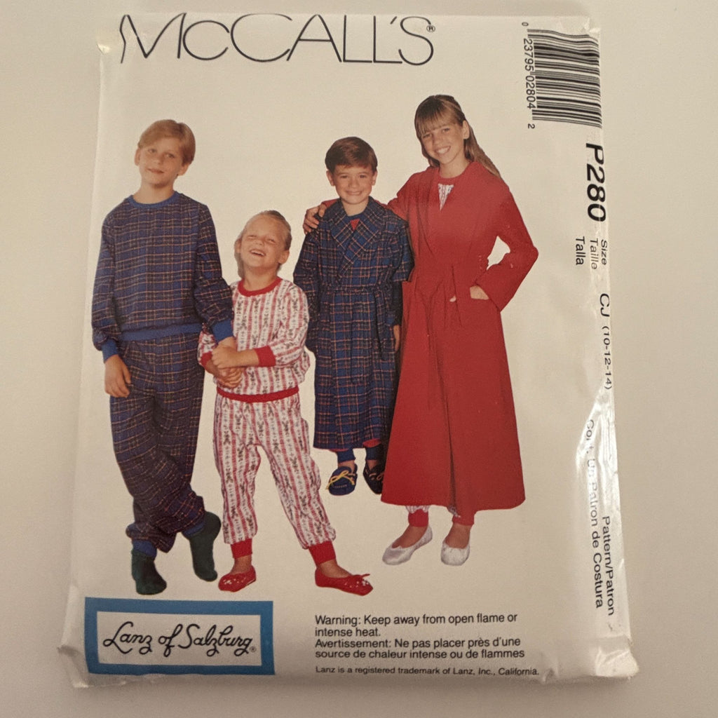 McCalls Sewing Pattern P280 Pajamas Top Pants Robe Kids 10-14 Lanz of Salzburg