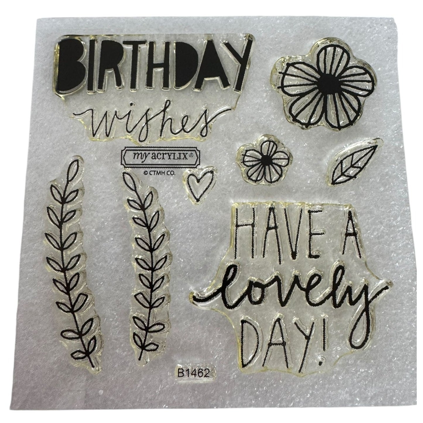 CTMH My Acrylix Acrylic Stamp Set Lovely Birthday Card Making Flowers Word B1462