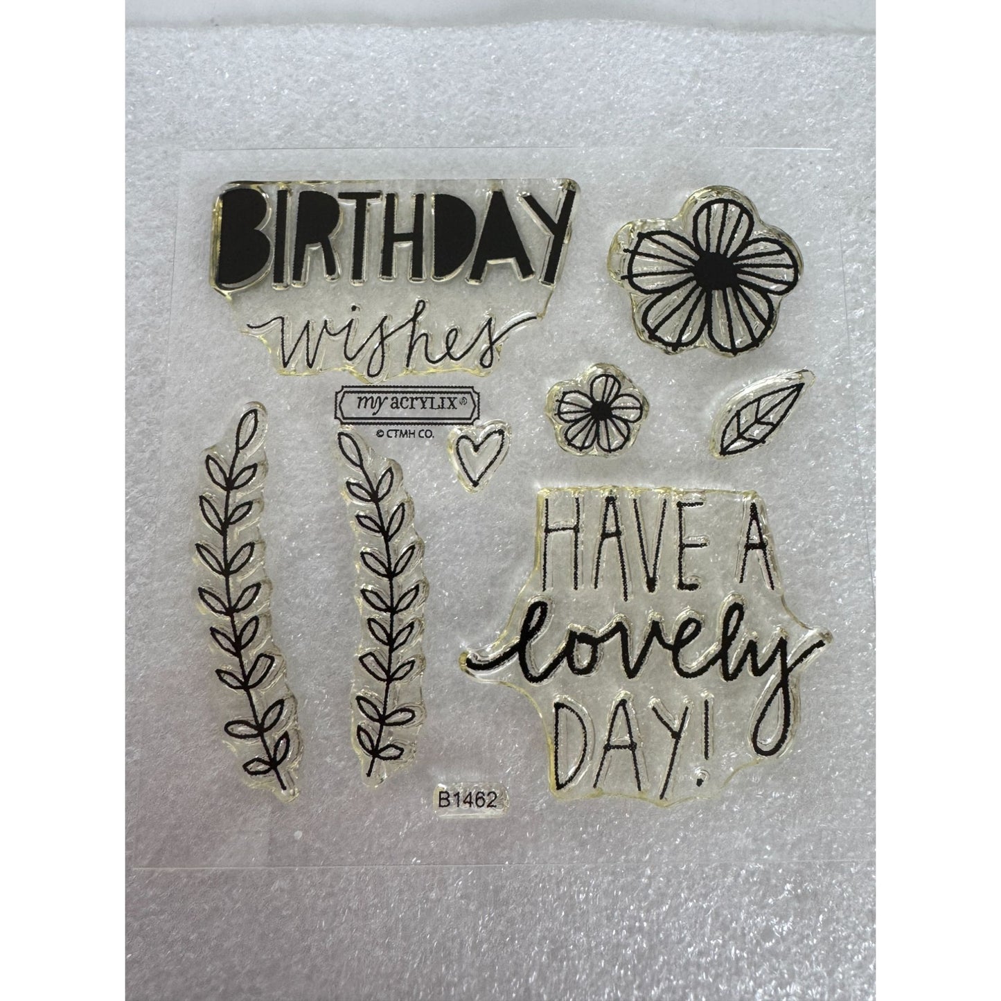CTMH My Acrylix Acrylic Stamp Set Lovely Birthday Card Making Flowers Word B1462