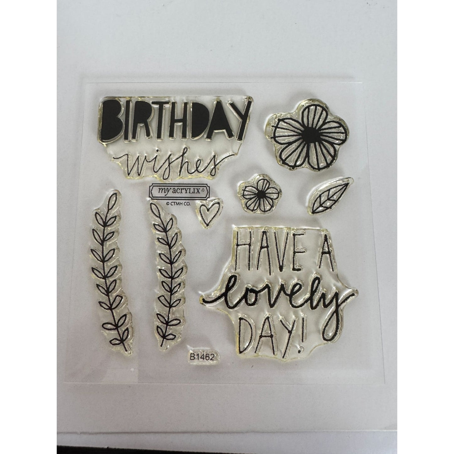 CTMH My Acrylix Acrylic Stamp Set Lovely Birthday Card Making Flowers Word B1462