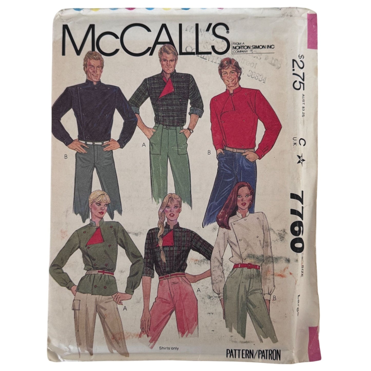 McCalls Sewing Pattern 7760 80s Double Breasted Shirt Mens Large 42-44 Vintage
