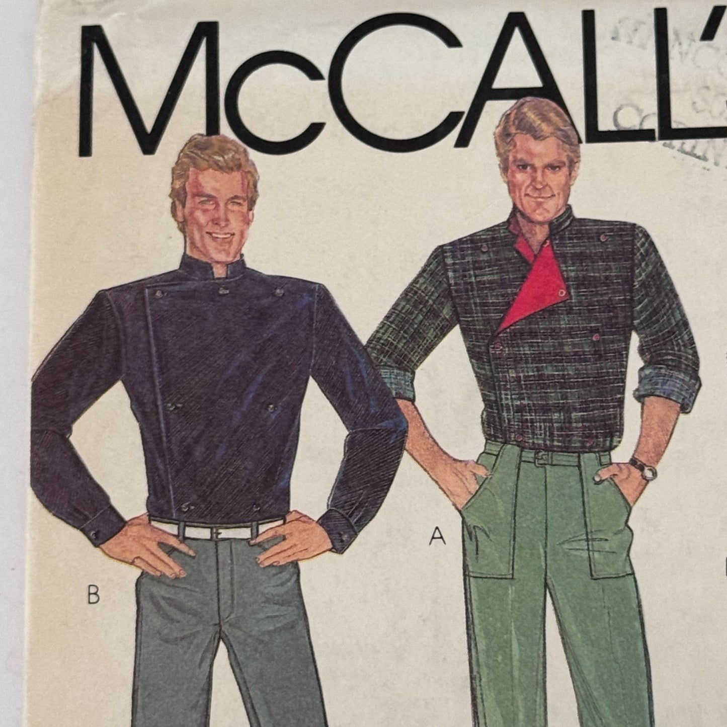 McCalls Sewing Pattern 7760 80s Double Breasted Shirt Mens Large 42-44 Vintage