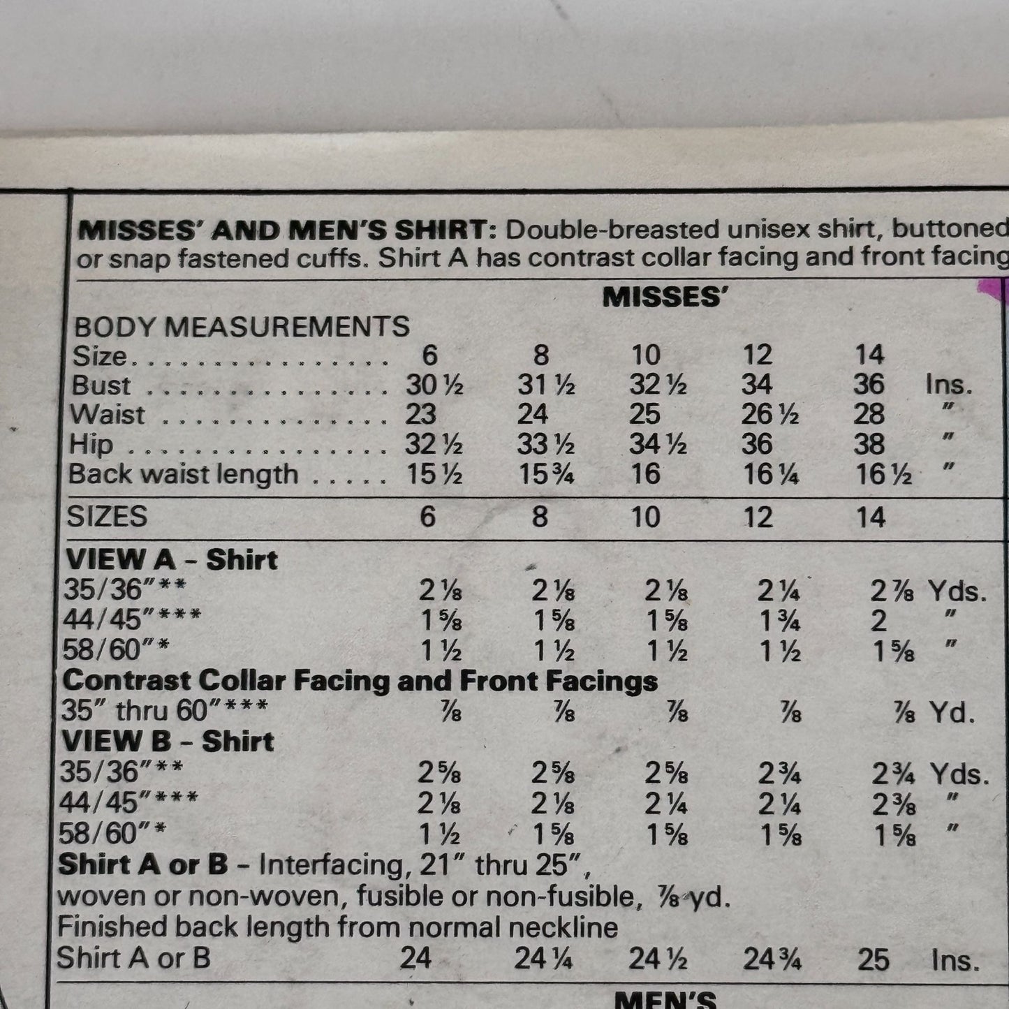 McCalls Sewing Pattern 7760 80s Double Breasted Shirt Mens Large 42-44 Vintage